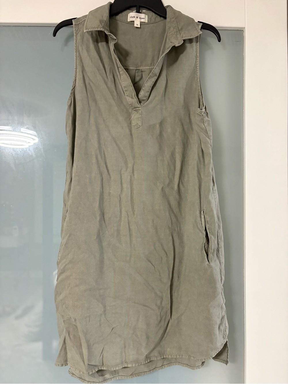 cloth & stone Sleeveless V-Neck Shift Dress - Olive Green